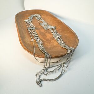 Vintage Multi-Strand Chain and Crystal Statement Necklace - Boho Glam